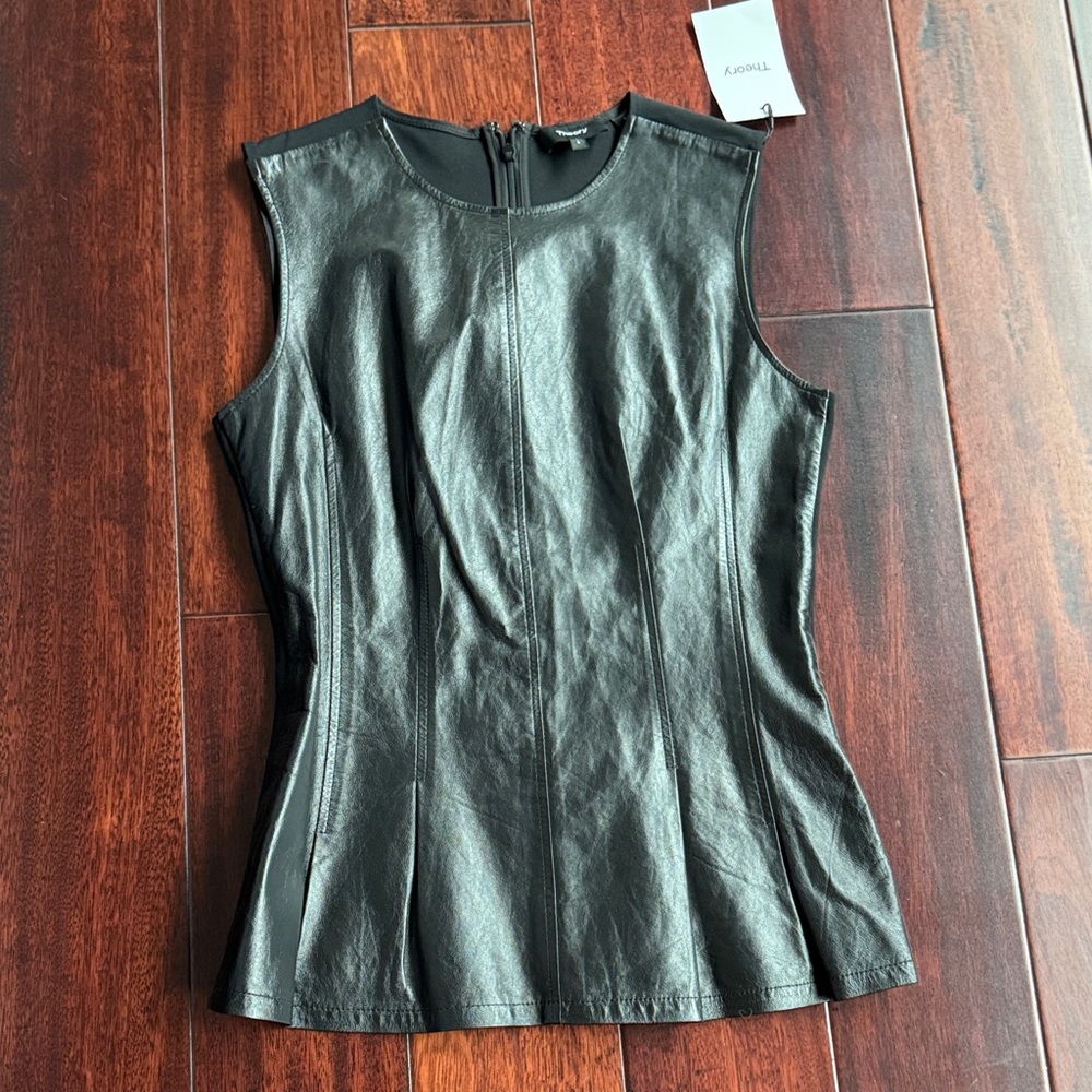 Theory Black Leather Sleeveless Top